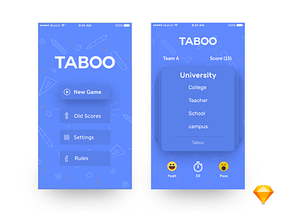 Taboo Redesign blue freebie game icons ios sketch taboo typogrpahy ui ux