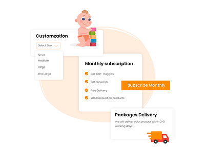 Ui cards ai baby shower delivery flat free illustration india interaction minimal product simple sketch subscription ui ux