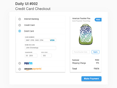 Daily Ui 2 D credit card chekout daily ui