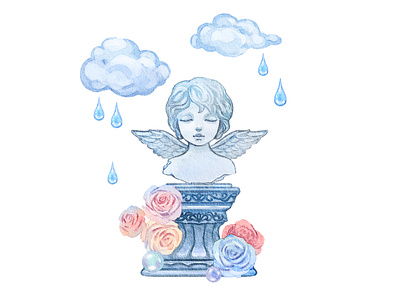 angel statue clipart illustration watercolor