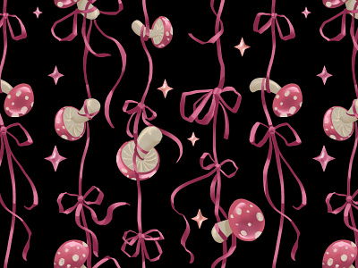 pink ribbon and mushrooms clipart illustration pattern
