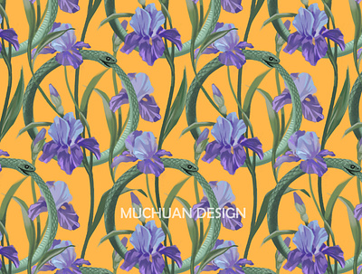 ouroboro with iris flowers design illustration pattern
