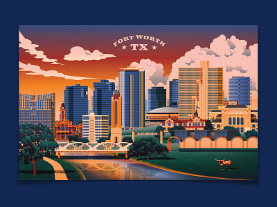Fort Worth Travel Poster - Sunset