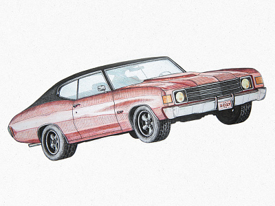 Chevelle chevelle classic car colored pencil illustration ink muscle car pen