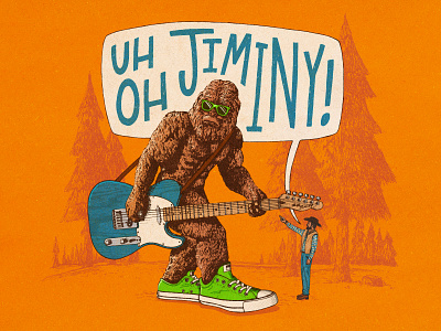 Uh Oh Jiminy - Album Art band converse gig poster bigfoot guitar music sasquatch sunglasses