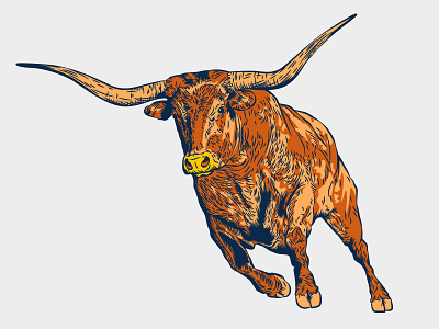 Longhorn cattle cow drawing horns illustration illustrator line art longhorn longhorns orange running texas vector