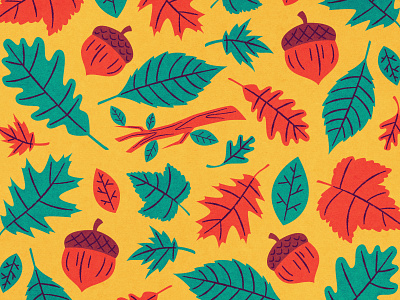 Fall Pattern acorns autumn branch drawing fall green illustration illustrator leaves oak pattern red vector yellow