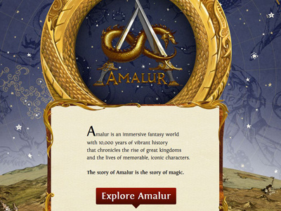 Amalur IP Site fantasy intro splash page welcome