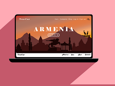 vector illustration first page of car rent website car travel armenia design graphic design illustration ui ux vector website first page