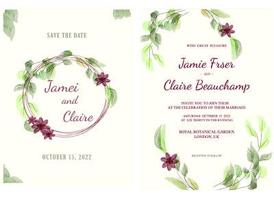 Rustic wedding invitation design, watercolor style