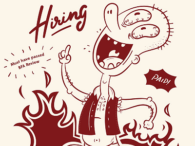 Hiring Poster character crazy eyes fire guy illustration