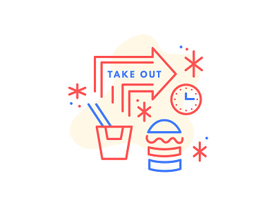 Take Out blue burger icon illustration red take out vector