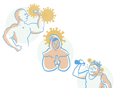 Men During Covid: a Hunk, a Monk, or a Drunk coronavirus covid 19 drinking drunk exercise hunk illustration monk spot illustration walshwork