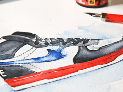 Nike dunk 002 classic color drawing nike old school paint painting poster shoes splash vintage watercolor