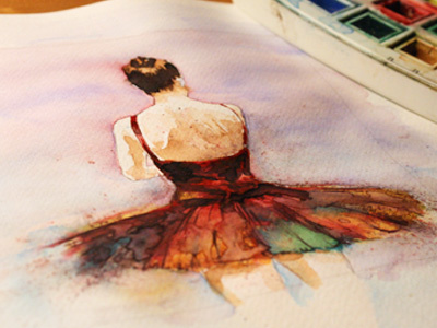 Illustration Watercolor 001 color dance dancing full graphic ink palette pen sketch study test watercolor