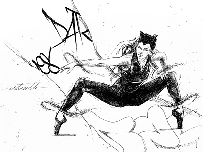 Cat woman ballerina dancing drawing drawing ink graffiti ink lettering marvel sketch