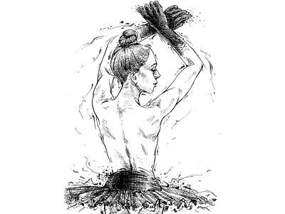 Ballerina back black drawing graphics ink pen woman