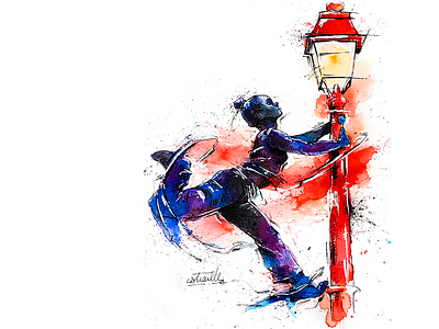 Acrobatic dance acrobatic dance graphics illustrations lines posca red watercolor