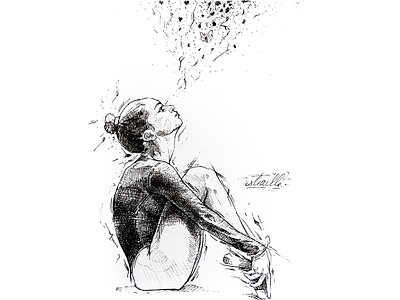 Poetic beautiful dance drawing graphics ink look poetic sit sketchbook woman