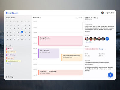 Event Booking Desktop App booking calendar desktopapp event minimal timeline uidesign