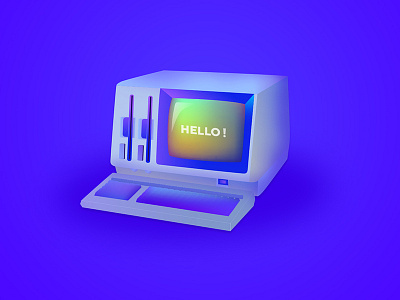 Oldie computer hello illustration retro technology vector