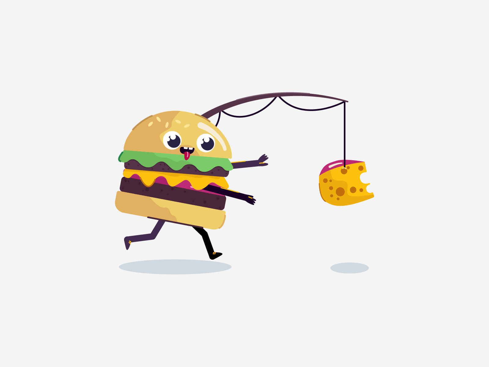 HUNGRY - Vectember Animation #1 2d aftereffects animation animator burger cartoon character character animation chase cheese cute dribbble fishing funny gif hungry illustrator motion run cycle
