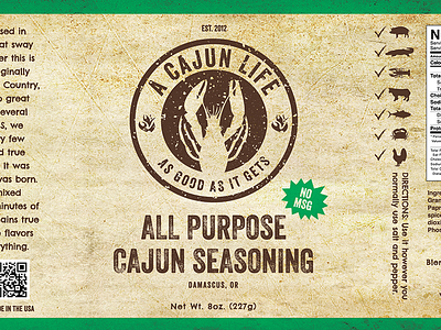 A Cajun Life Packaging branding cajun crawfish food cart green logo oregon packaging portland seasoning texture