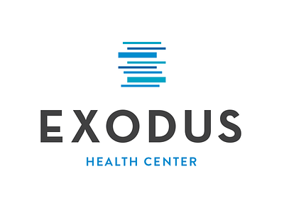 Exodus Health Center abstract blue branding brandon grotesque chiropractor din font grey identity logo medical