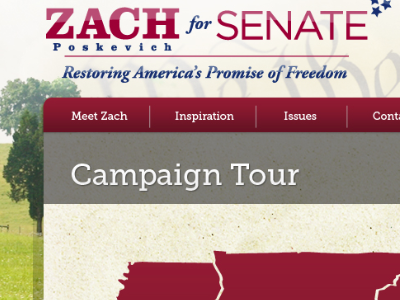 Zach for Senate Interior Web pg glossy gradients logo paper political red texture typography vector website