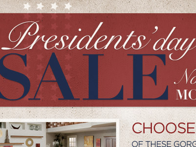 Presidents' Day Sale header blue email header paper red sale sans serif script serif stars texture typography white