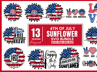 4th July Sunflower Bundle graphic design