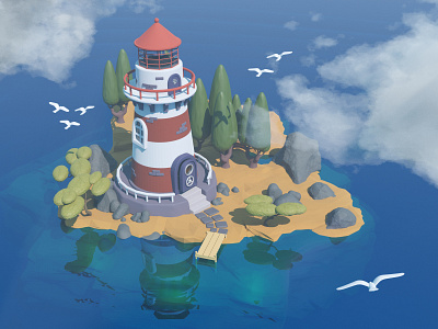 Lighthouse at day 3d 3d art 3d modeling 3drendering art artwork graphic illustration lighthouse render sea