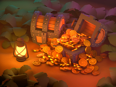 Treasure 3D 3d 3d art 3d modeling 3d render 3drendering blender blender 3d chest coin coins gold graphic illustration island lamp pirate render sand treasure