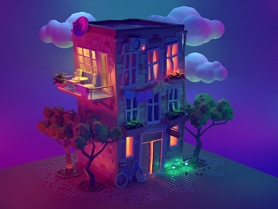 Old house at night 3d 3d art 3d building 3d house 3d modeling 3d old town 3drendering building color graphic house illustration night old town porto render