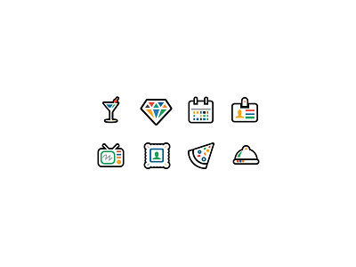 Colored Icons badge calendar diamonds drink food icon icons man pizza stamp tv user