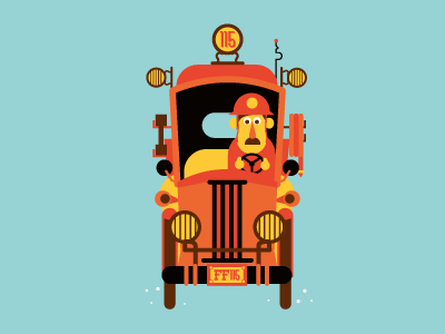 Firefighters Car car character firefighter funny graphicdesign illustration picture vector vintage