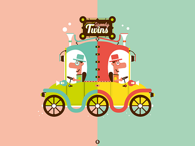 Speedy Twins car cartoon character comics double illustration speed twins vector