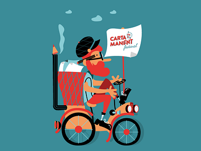 Let's go Carta Manent Festival car carta character festival hipster illustrations market paper print vector vintage