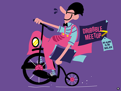 Let's go DRIBBBLE MEETUP cartoon character comics cyclist greaterthanameetup illustration meetup milan portfolio vector