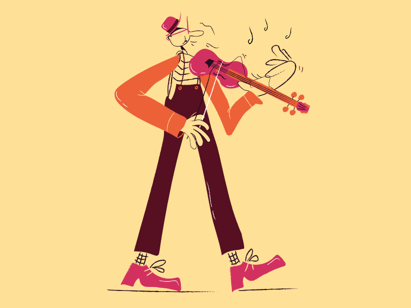 Aria sulla 4° corda character violin music art vector picture design vintage cartoon comics illustration