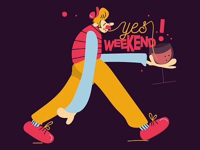 Yes weekend cartoon character character art comics digitalart font food food art tipograpy vector weekend wine