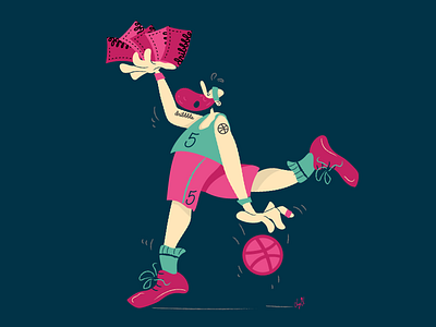 Dribbble invite basket cartoon character character art comics design dribbble dribbble ball illustration invit invite invite design play shapes vector