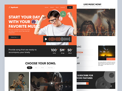 NgeMusic - Music Landing Page album design landing live music music app music player page play player song songs spotify streaming ui ux web web design website