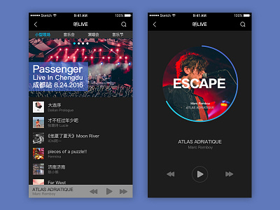 Daily UI #1-Live Music app interface listen live music player