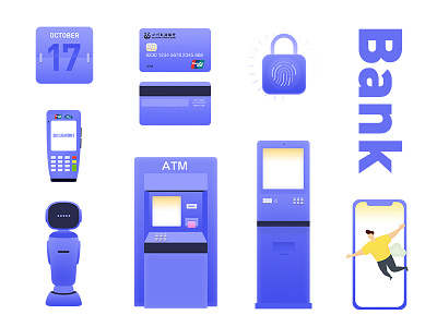 Bank illustration bank blue calendar card finance illustration iphone robot