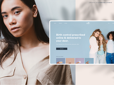 Birth control subscription service with telemedicine big image big photo design feminine first screen fold healthcare healthtech options subscription ui uiux webdesign website