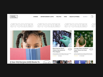 News platform for black community article big image blog branding catalog category date design grid interaction interactive design layout logo news tile ui webdesign website