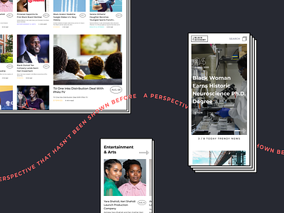 News platform for black community adaptive article blog catalog category date design desktop first screen fold mobile preview ui webdesign website