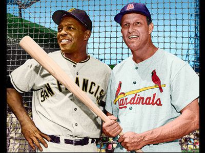 Willie Mays & Stan Musial in living color all star baseball black and white to color classic mlb sports stan musial willie mays