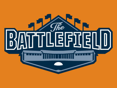 The Battlefield Logo ball baseball blue building field flags logo orange sports youth